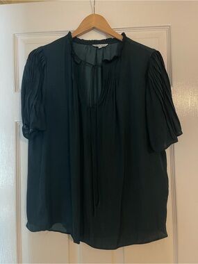 Naked Zebra Teal Short-Sleeve Tie-Front Blouse